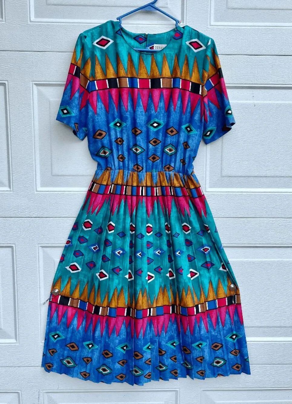 TerriโEllen VTG Southwest Geometric Dress Memphis Colorblock USA 10